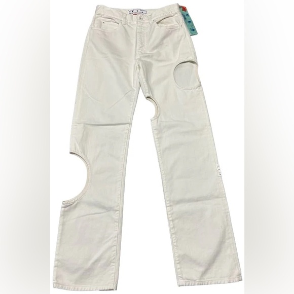 NWT OFF-WHITE METEOR HOLES COOL BAGGY WHITE DENIM JEANS WOMENS SIZE 29 RARE - Picture 1 of 12